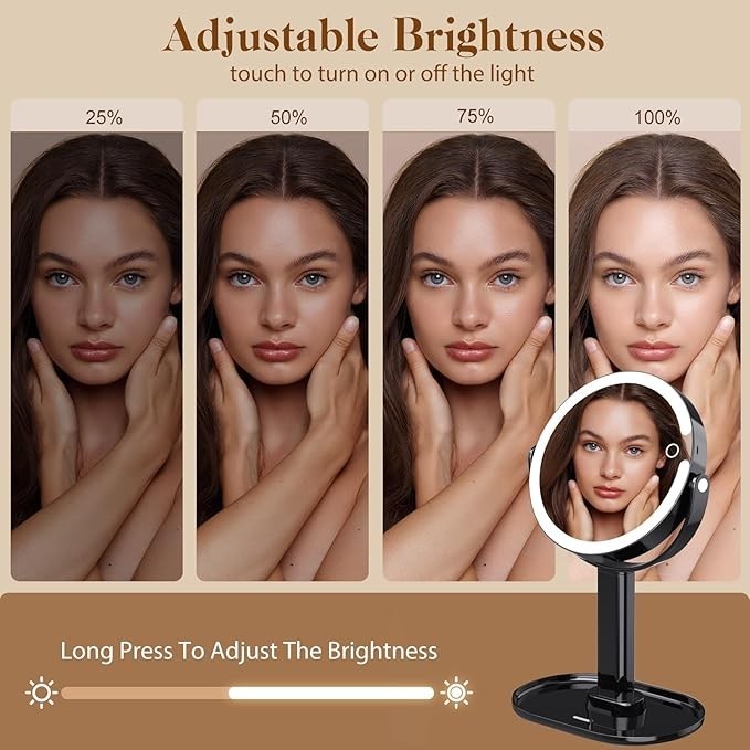 8" Rechargeable Double-Sided Lighted Vanity Mirror (White)