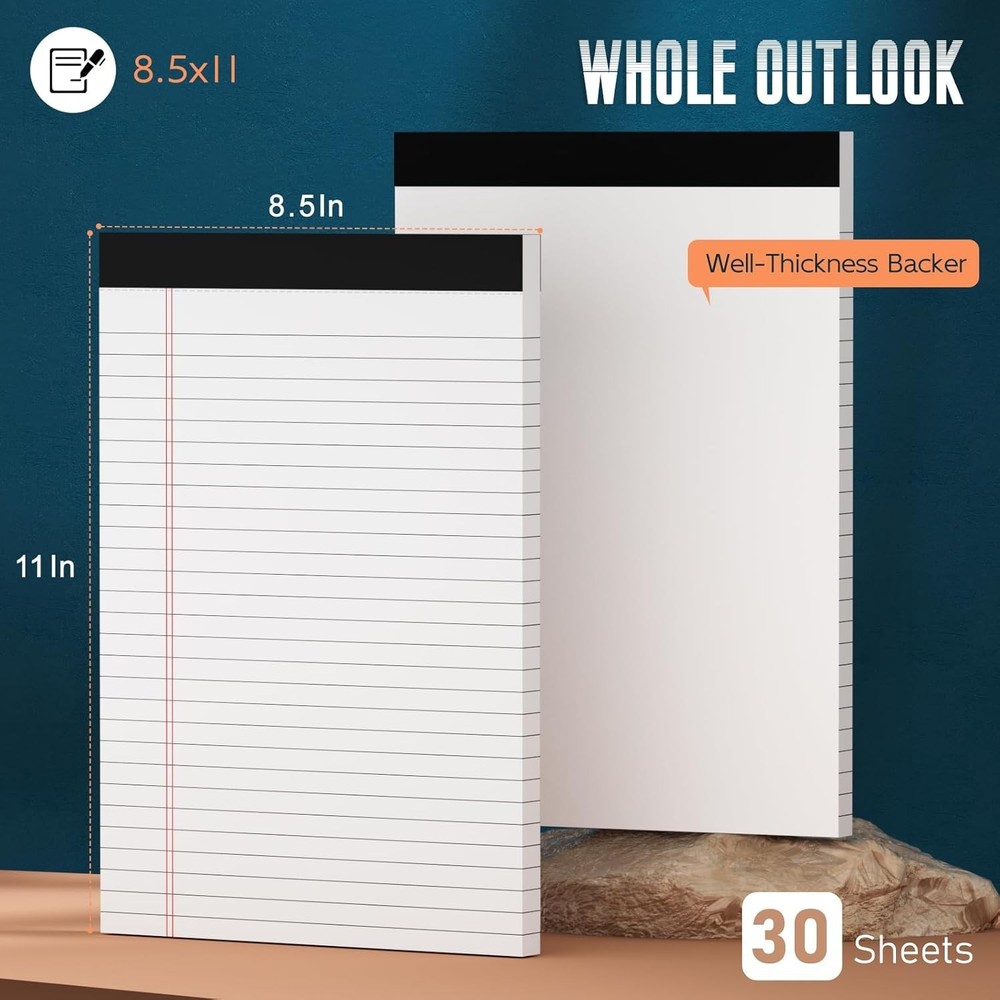 3 Pack White Note Pads, 8.5 x 11", Wide Ruled Notepads