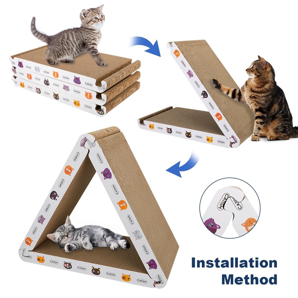CATISM Cat Scratcher Cat Scratching Board - Foldable - Triangle, 6 Usable Sid...
