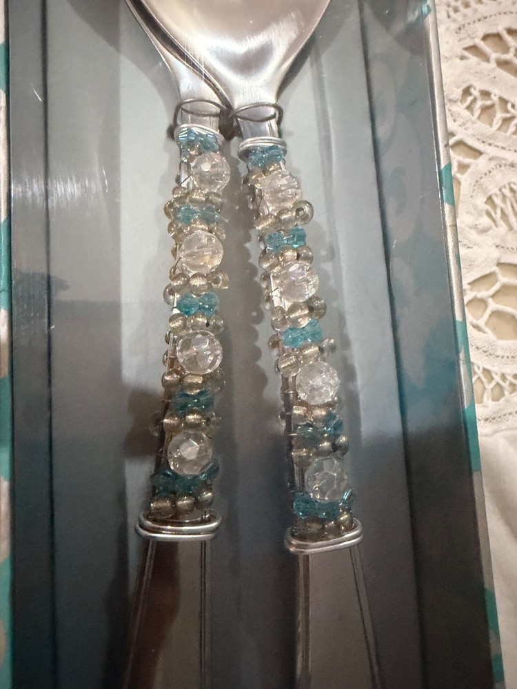 New Wild Eye Designs Beaded 2pc Serving / Salad Set 11" long