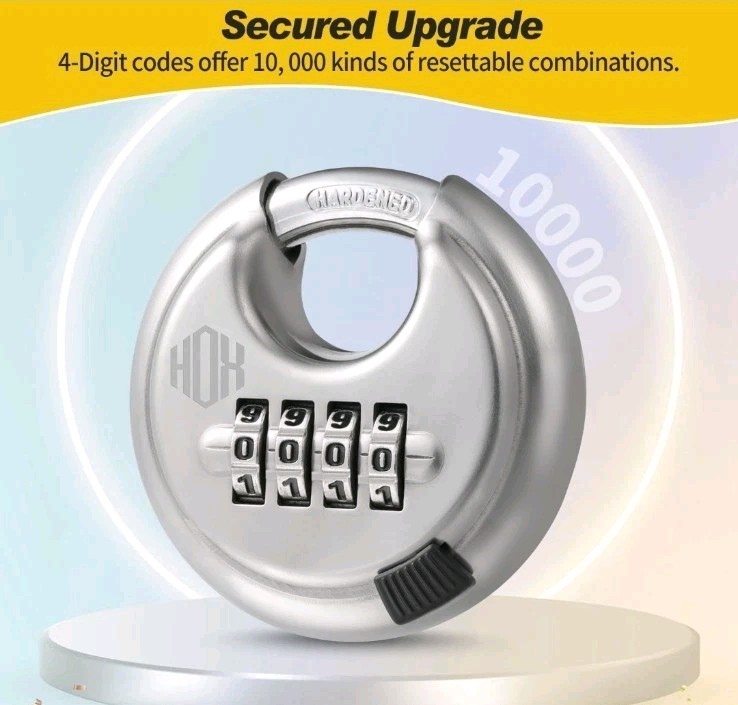 Round Combination Lock, Uncuttable Combination Disc Padlock, 3/8 Inch Shackle...