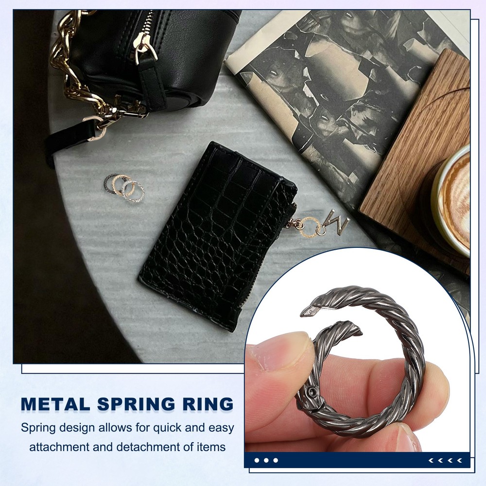 10 Pcs 35mm Twist Shaped Spring Snap Keychain Clip for Purses Black