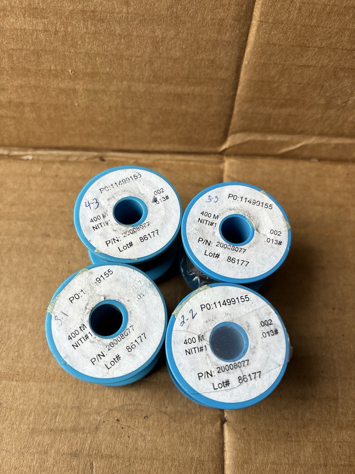 4 Spools Medical Braid Wire PO: 11499155 400 NITI#1 End Braid Wire Used ( 4)