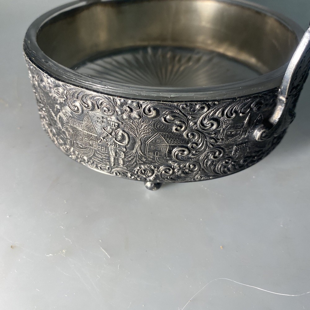 K.S Ornate Condiments Server Dutch Scenes & Handle Footed.