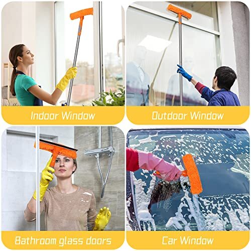 Window Squeegee and Microfiber Scrubber Set, 2-In-1 Window Cleaning Kit