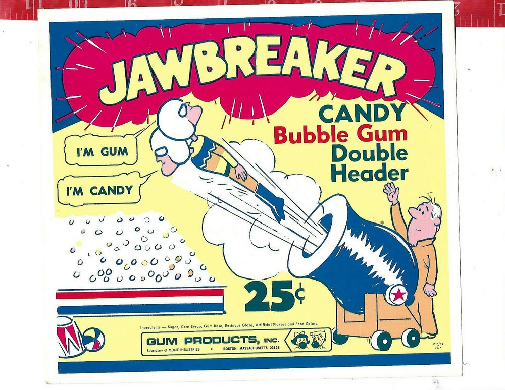 Vintage vending machine display 25c Jawbreakers candy - gum card