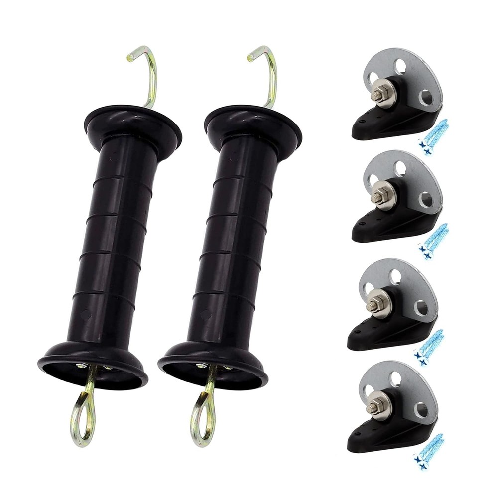 Plastic Electric Fence Spring Gate Handle with Insulators and Anchor Black