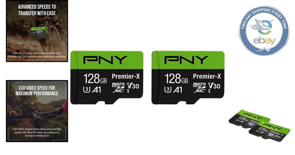 High-Speed 128GB microSDXC Class 10 Card - Waterproof & Shockproof - 2-Pack