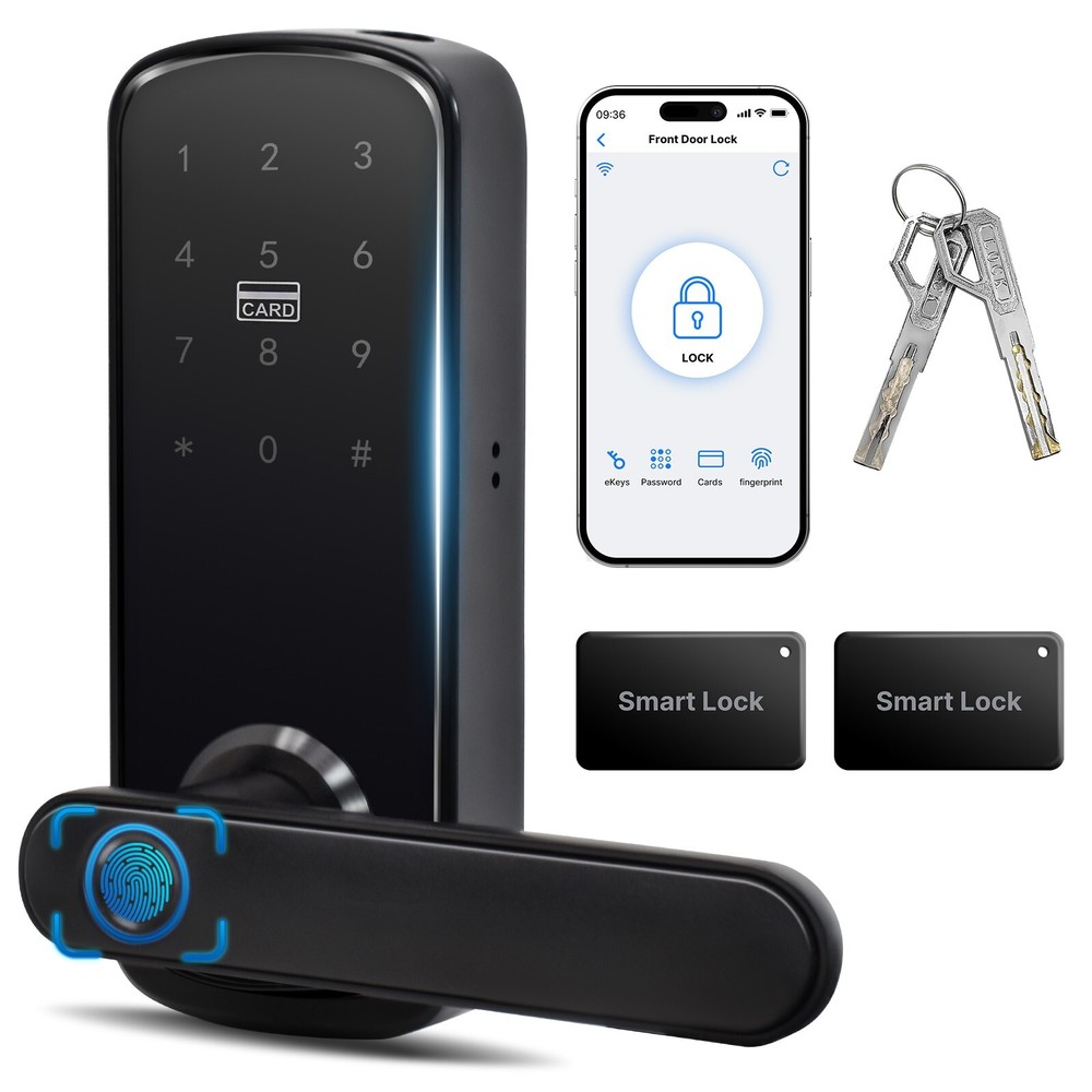 5-in-1 WiFi Smart Door Lock Fingerprint+IC+Code Passcode+Keys+APP Control Unlock