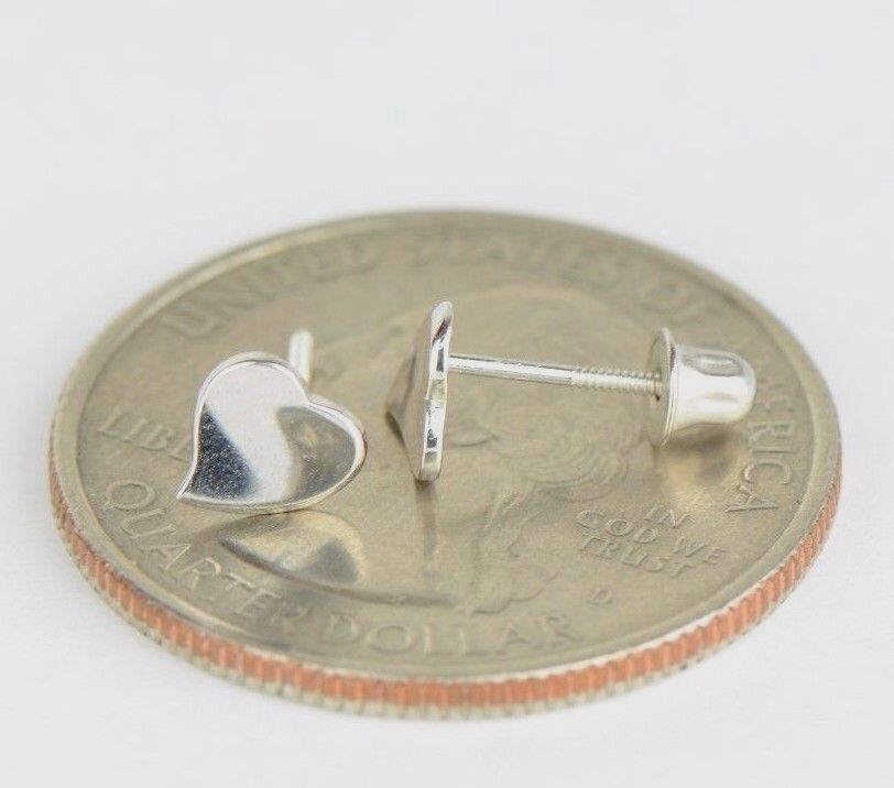 14K Solid White Yellow Gold Heart Shape Stud Earrings