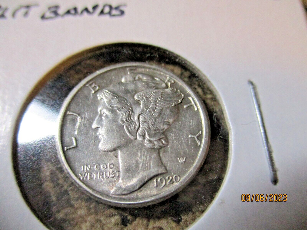 1920-D MERCURY DIME CHOICE AU/UNC SPLIT BANDS      BBB