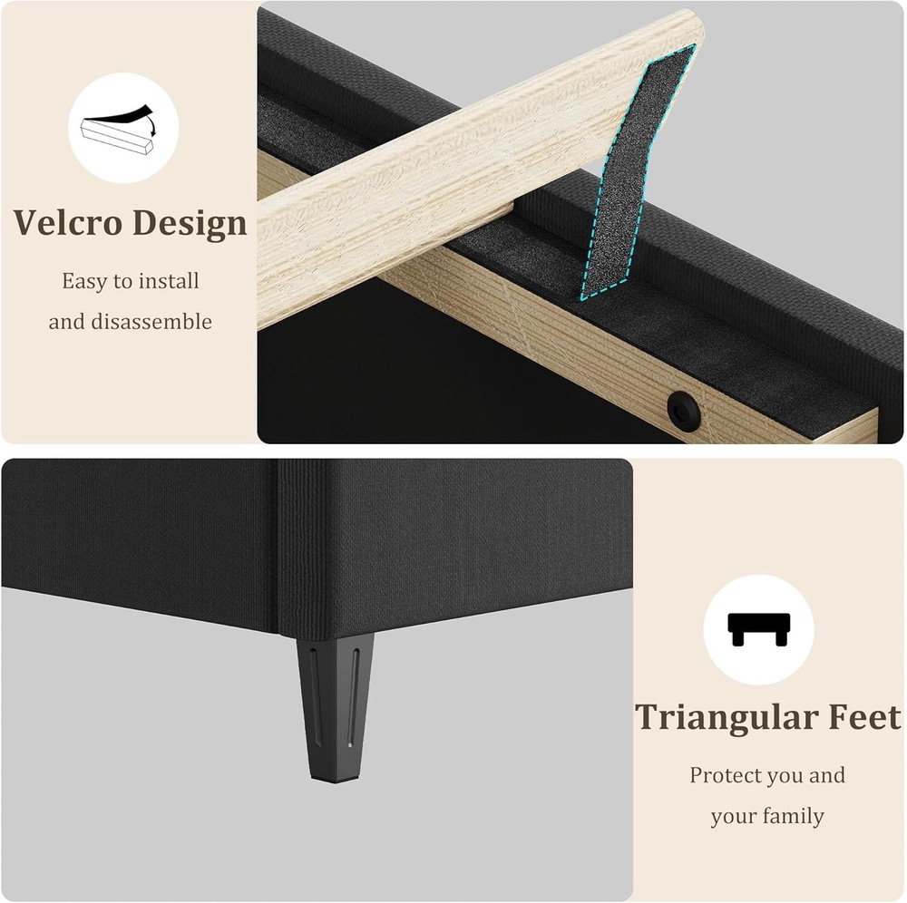 King Size Bed Frame with Headboard, Heavy-Duty Platform Bed Frame,Easy Assembly