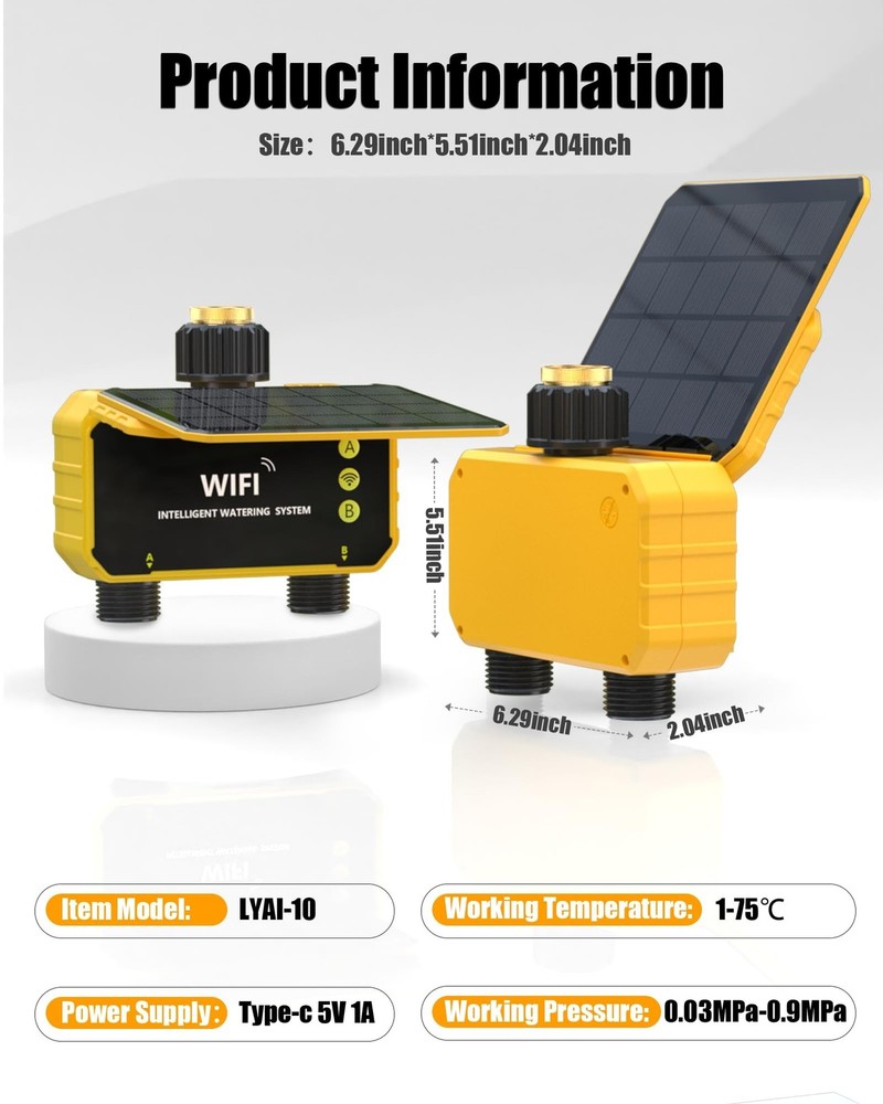 WiFi Sprinkler Timer 2 Zone without Gateway, Solar WiFi Water Timer for Garde...