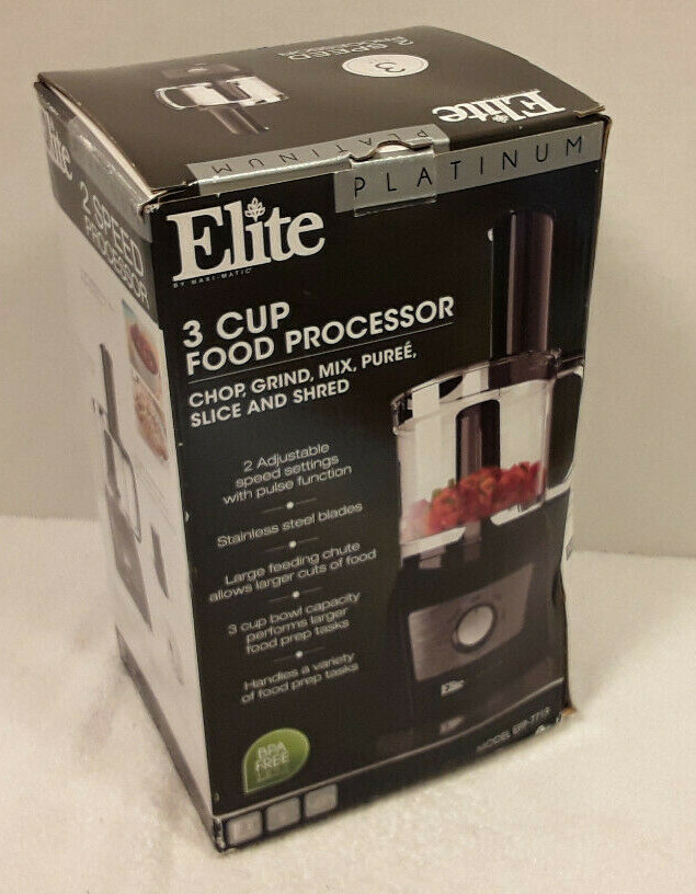 Elite Food Processor 3 Cup Compact Black Stainless Blades Model EFP-7719