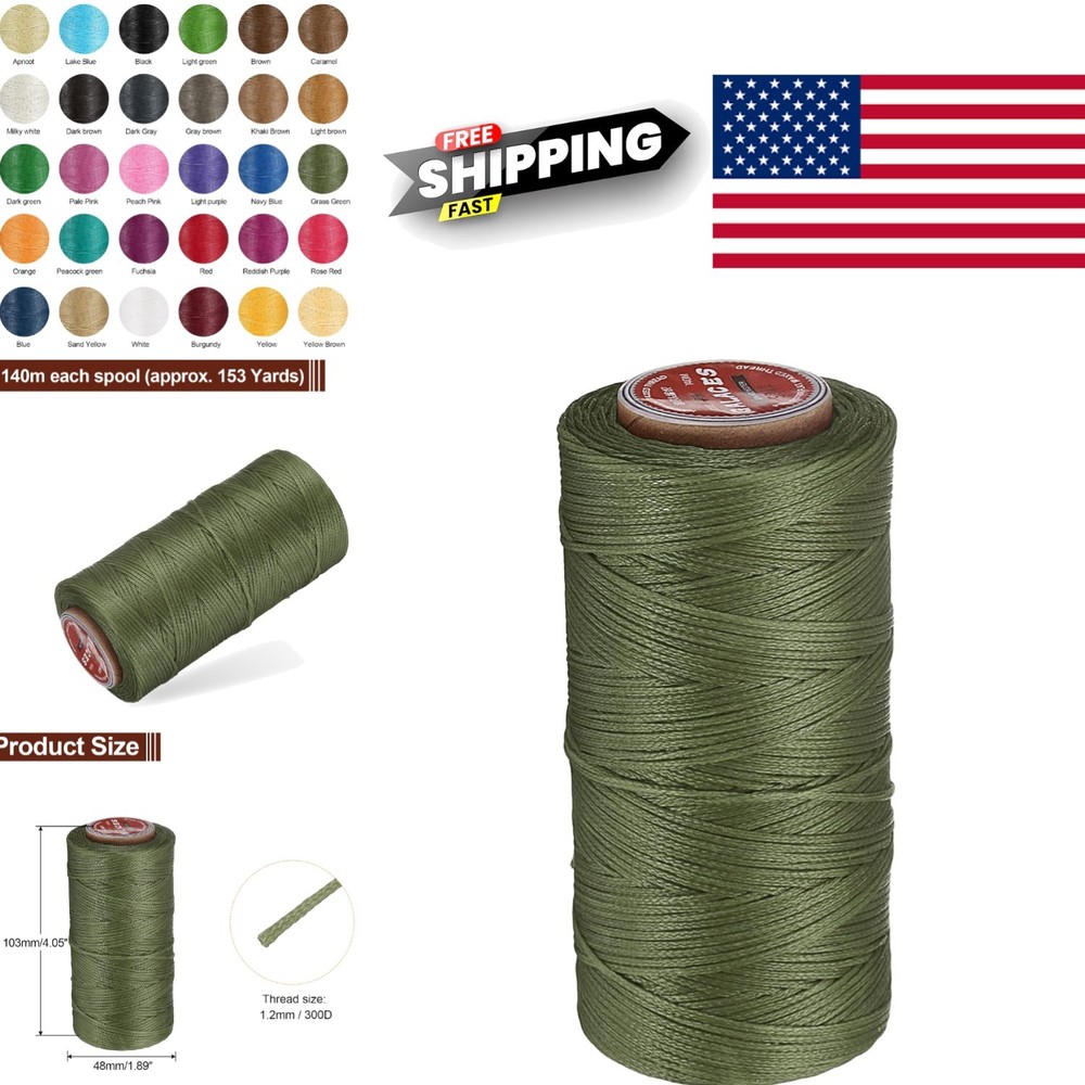 High Strength Waxed Thread 153 Yards Grass Green for Leatherwork Projects