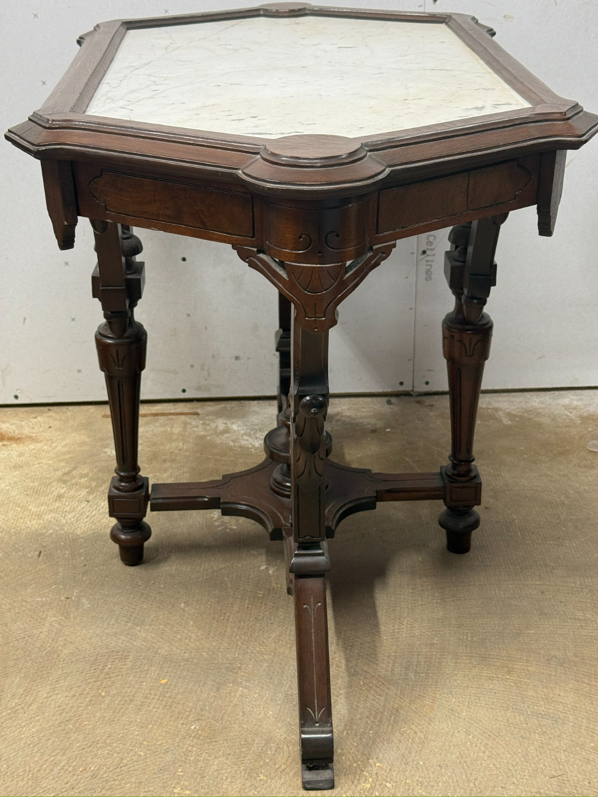 antique Rennaissance revival Victorian walnut parlor center table marble 1870
