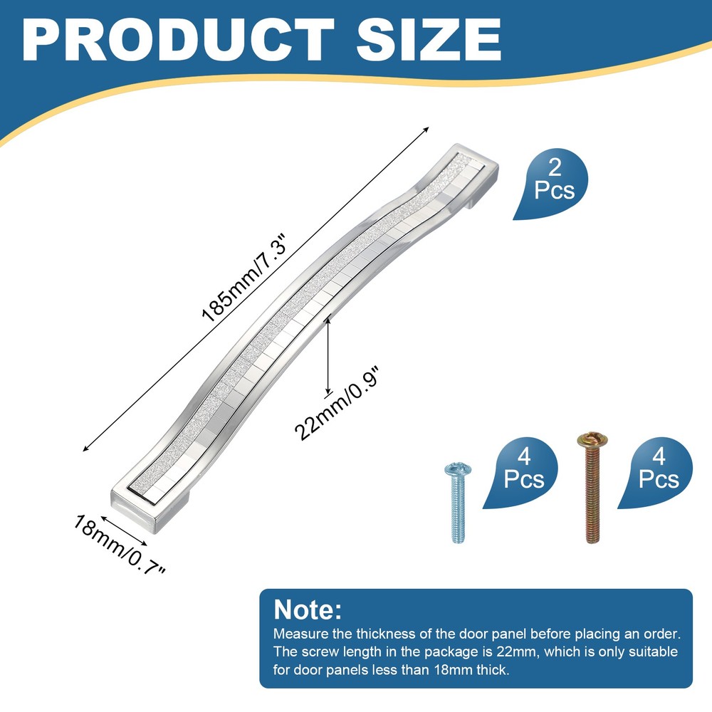 Crystal Glass Drawer Cabinet Pulls, Silver (6.3" Hole Centers, 2 Pack)
