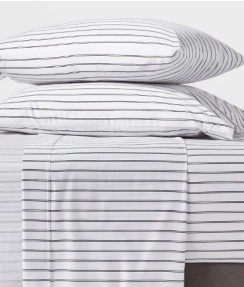 🎁 Threshold 400 Thread Count Performance Printed Sheet Set Black Stripe King🆕