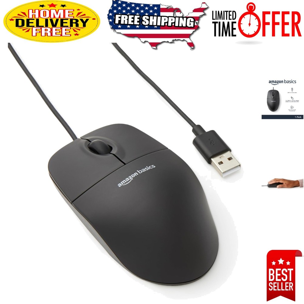 Versatile 3-Button USB Wired Mouse with High-Definition Tracking for All Devices
