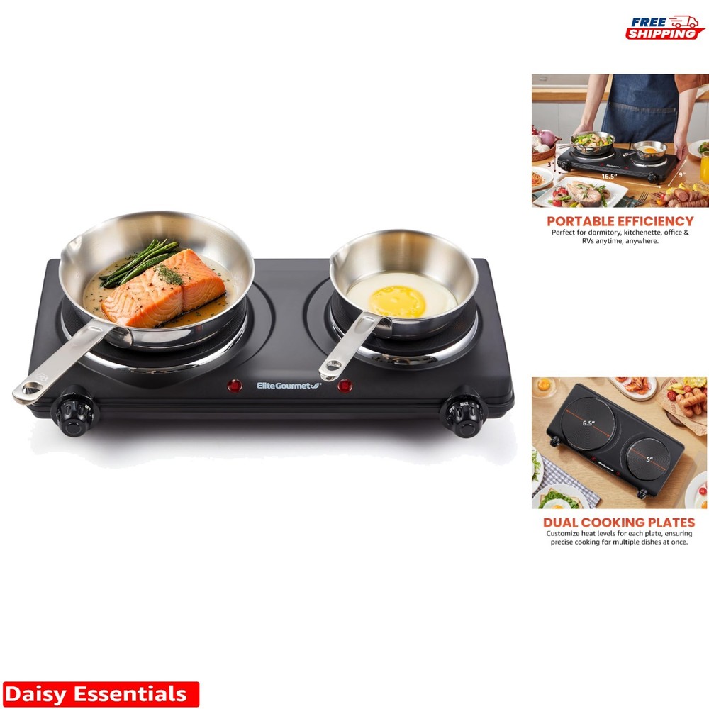 Compact Double Cast Iron Electric Hot Plate with Adjustable Temperature Control