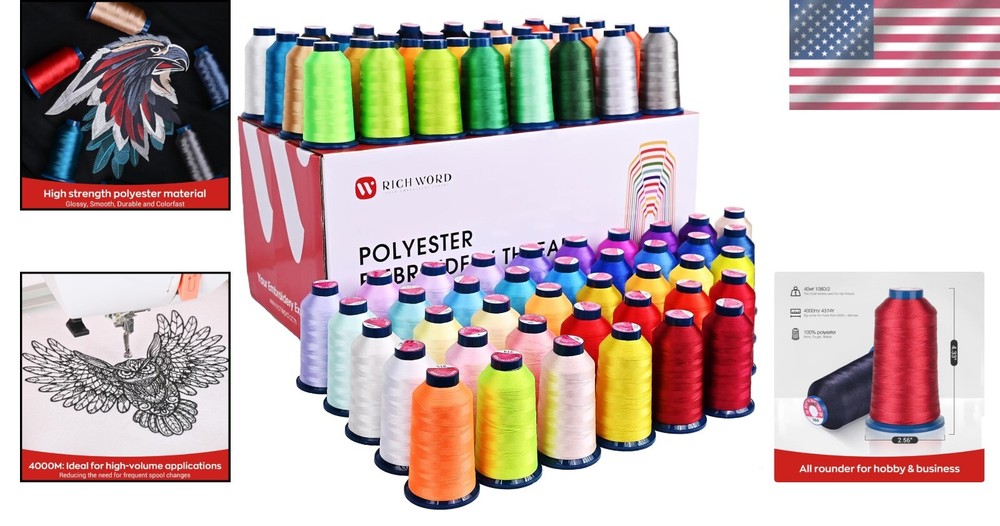 Ultimate 100 Color Polyester Thread Kit: 4000M Spools for Embroidery Excellence