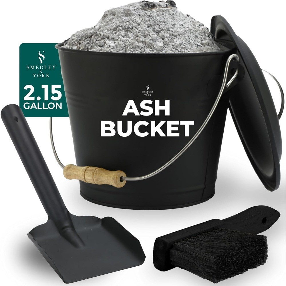 Galvanized Iron Ash Bucket with Lid Complete Fireplace Tools Set Includes Pail