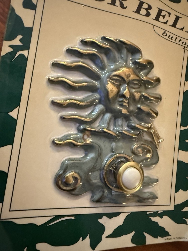 Solid Brass Doorbell Sun Wind Clouds Large With Button