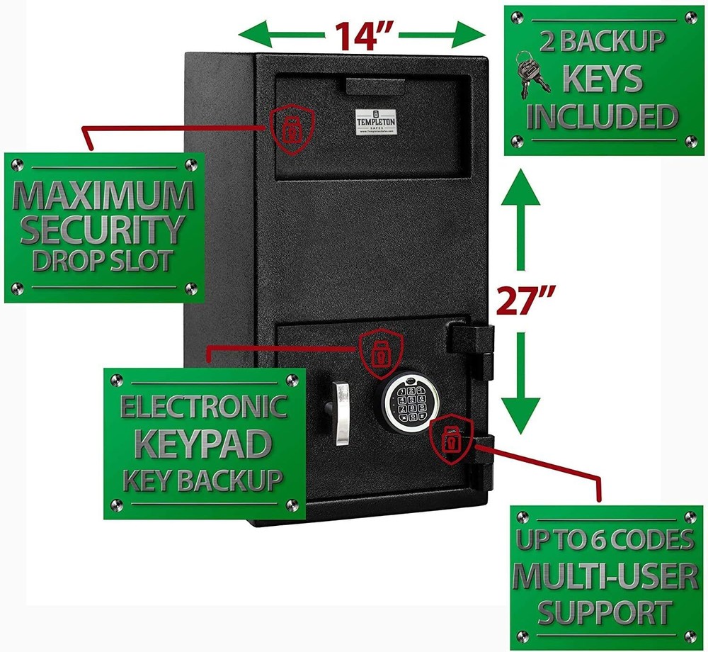 Templeton Large Depository Safe Electronic Keypad Combination w/Key Backup