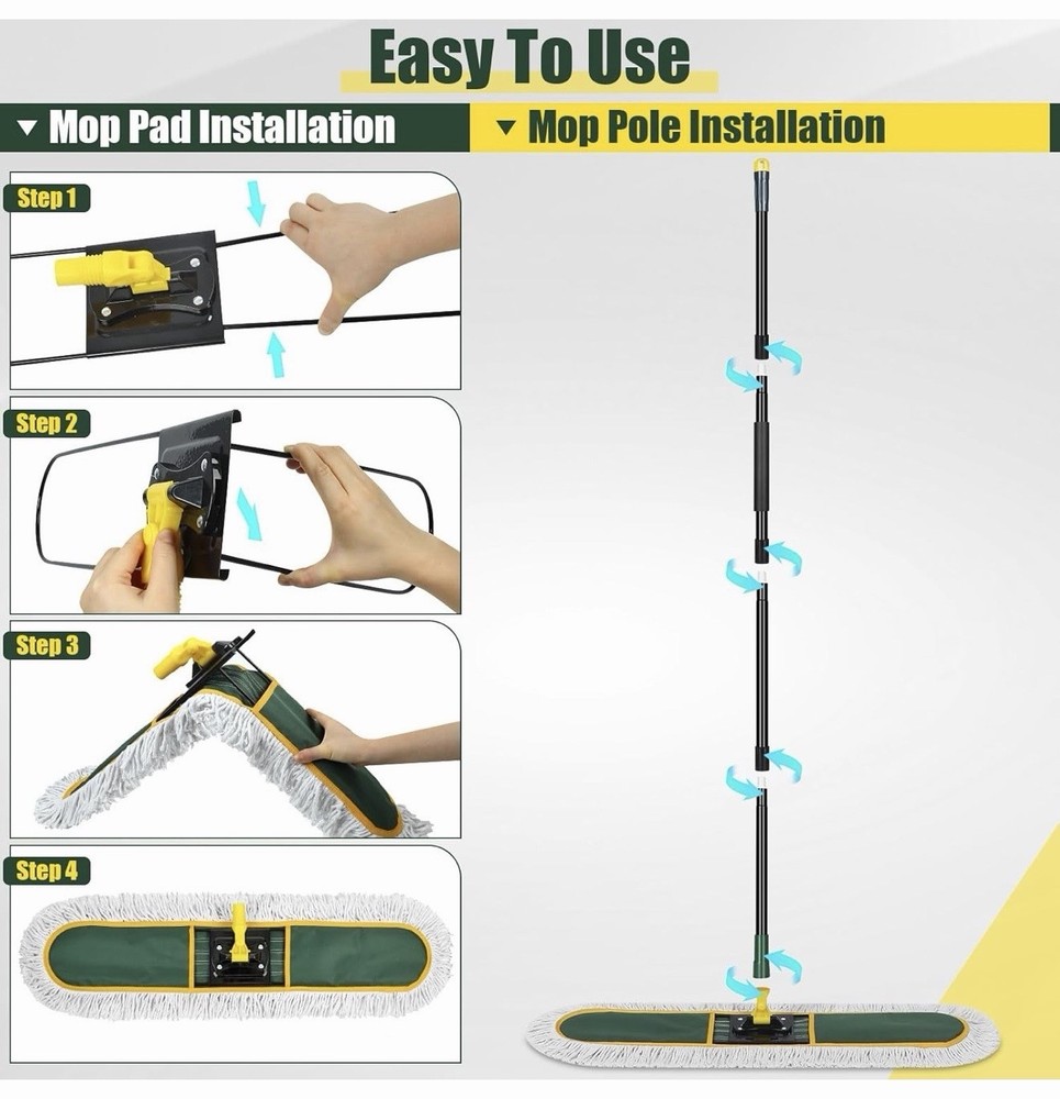 Extra Large Rectangular Microfiber Dry Pad Mop with Metal Handle