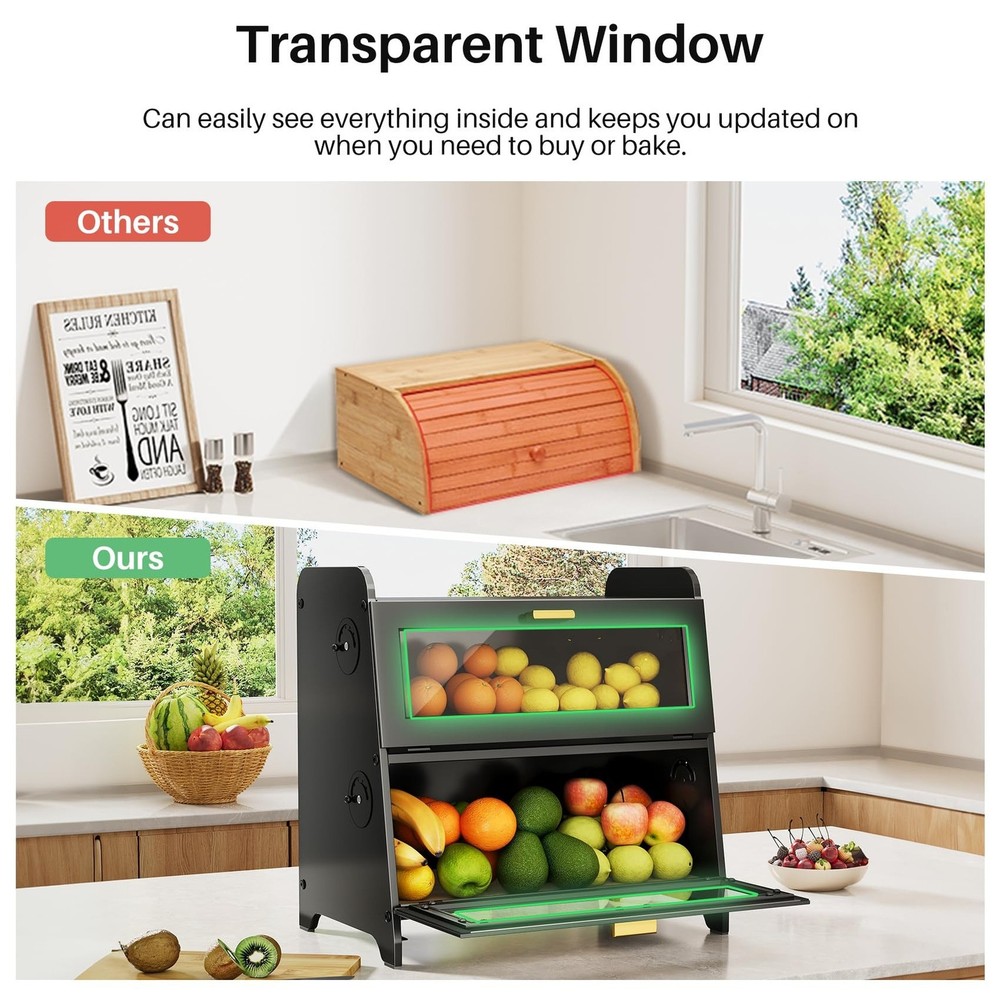 SNTD Bread Box - Kitchen Countertop Bread Storage Container with Bamboo Cutti...