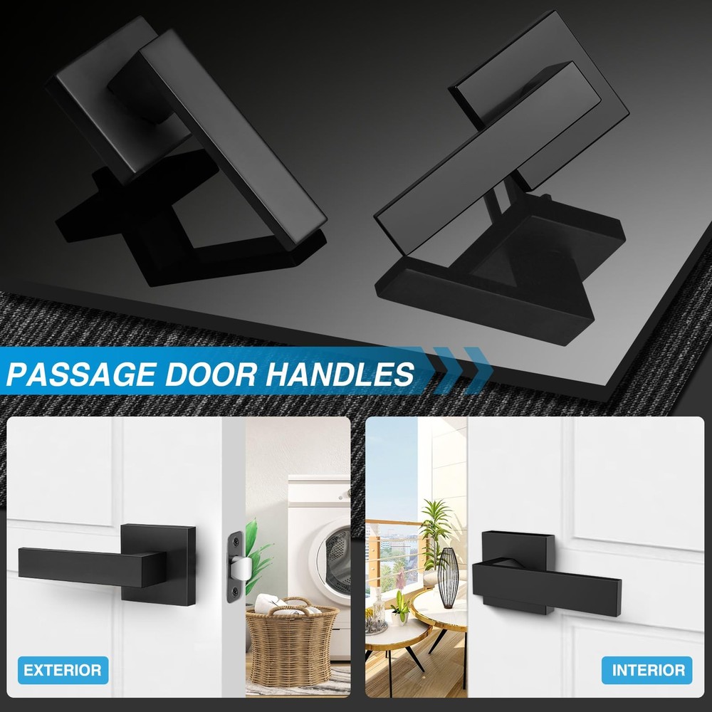 Plustool 4 Pack Black Door Handles Interior, Passage 4 Pack,