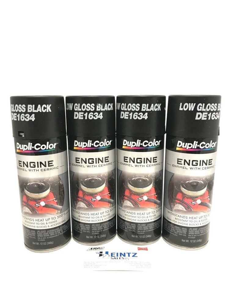 Duplicolor DE1634(4pack) Engine Enamel Paint w/ Ceramic Low Gloss BLACK -12oz