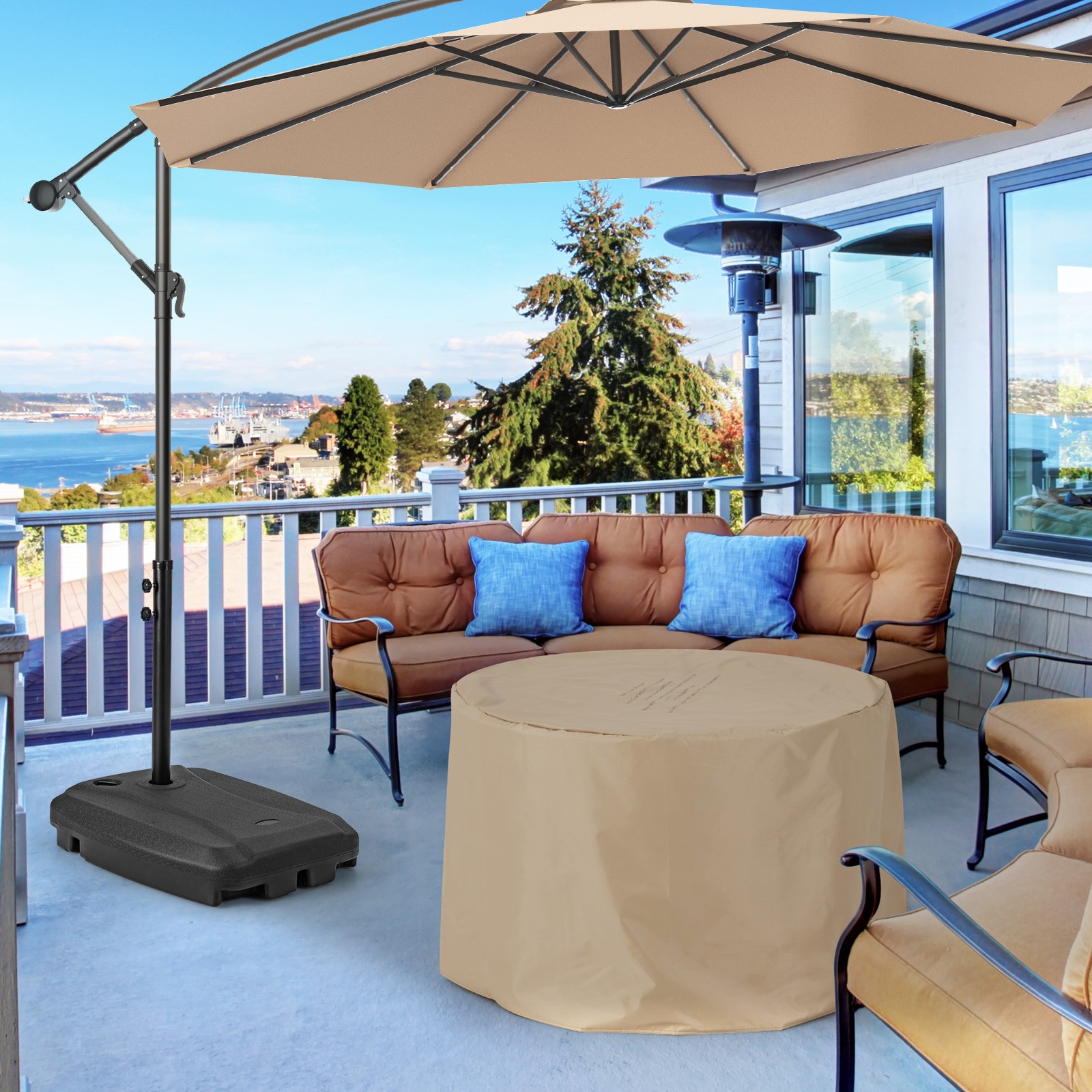 Patio Cantilever Offset Umbrella Base Stand Heavy Duty Cross Base Wheels Outdoor