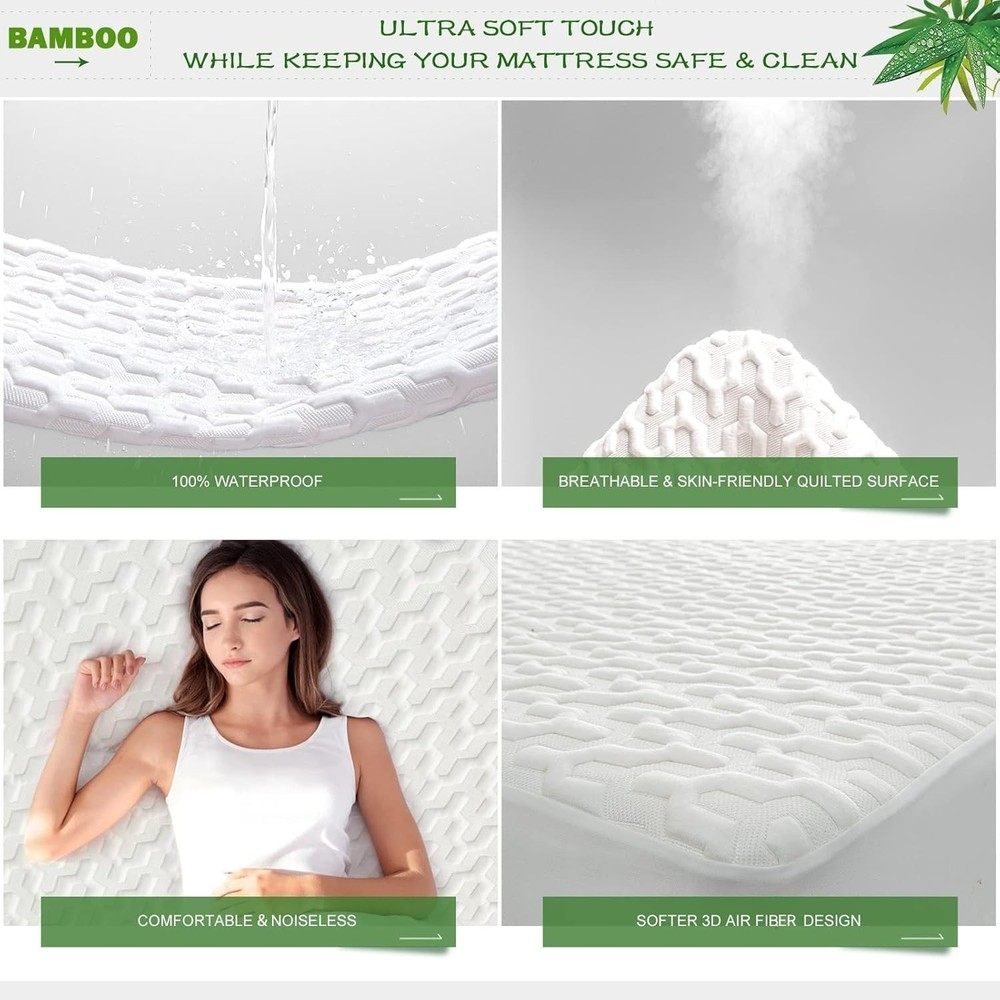 Deep Pocket Twin Waterproof Mattress Protector - Rayon Bamboo & Machine Washable