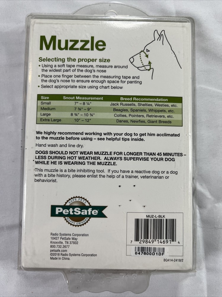 PetSafe Muzzle Padded For Comfort Adjustable @ Neck & Snout Size Large