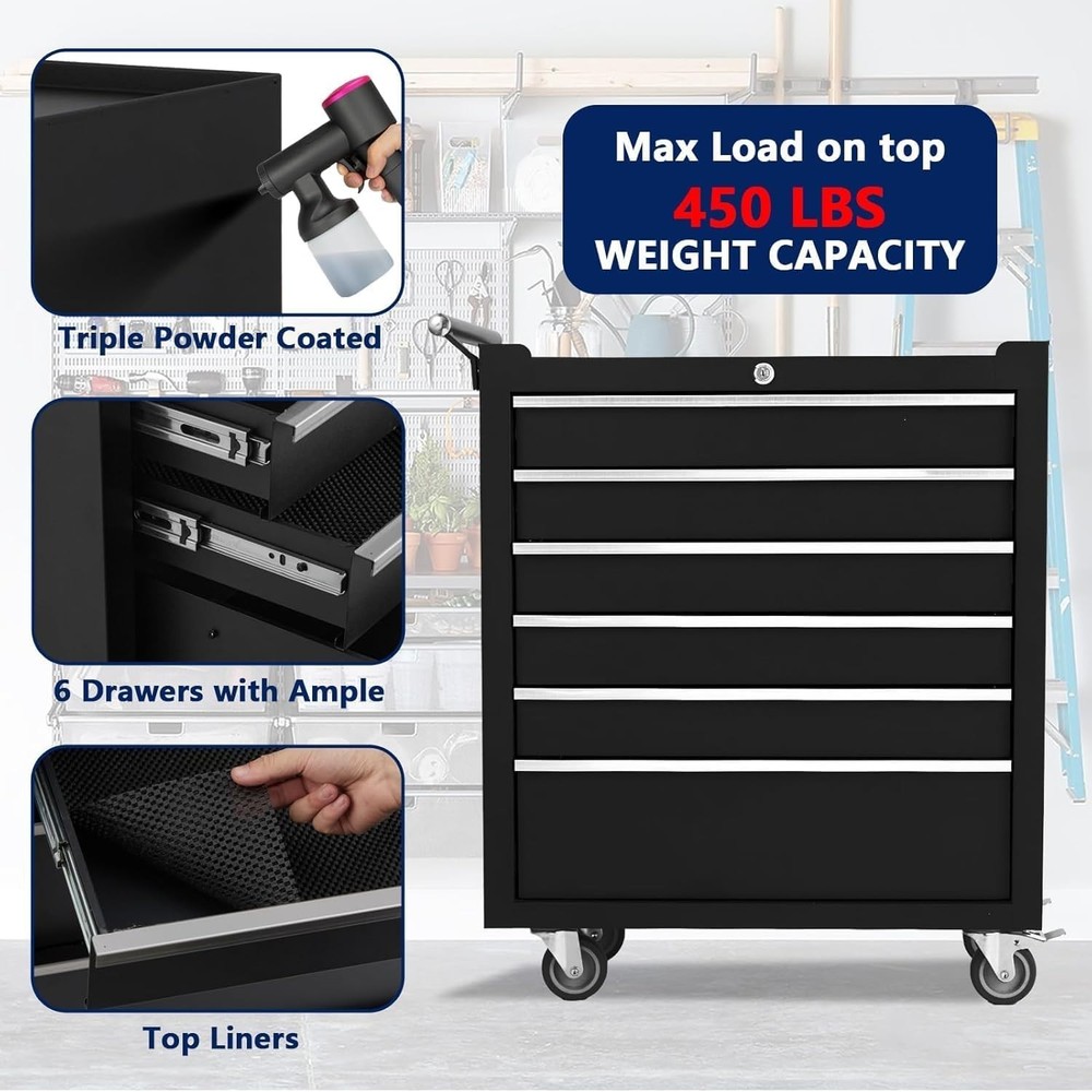 GRAVEE Rolling Tool Chest 6 Drawers Tool Storage Cabinet Toolbox Organizer