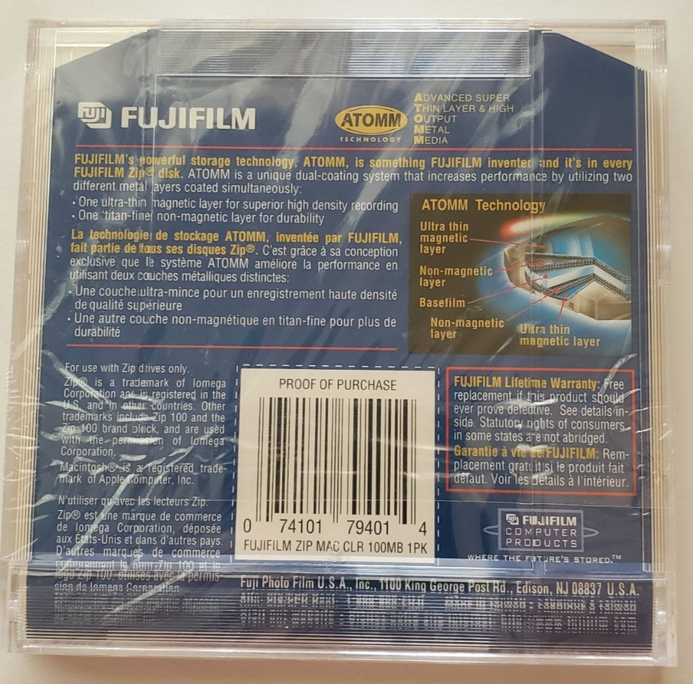 Fujifilm: Zip Disk, 100MB, Mac Formatted, New Sealed