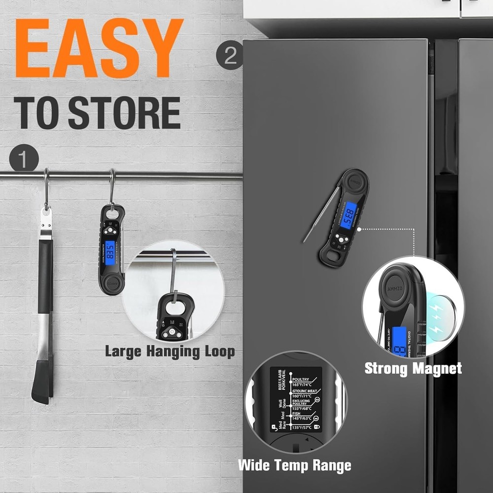 Waterproof Cooking Thermometer with Large Backlit Display for Easy Reading