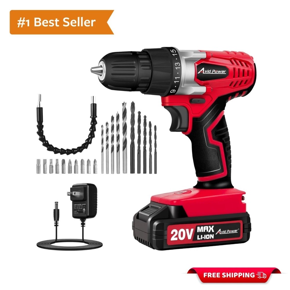 Ergonomic 20V Cordless Drill Set with Variable Speed & Built-in LED Light