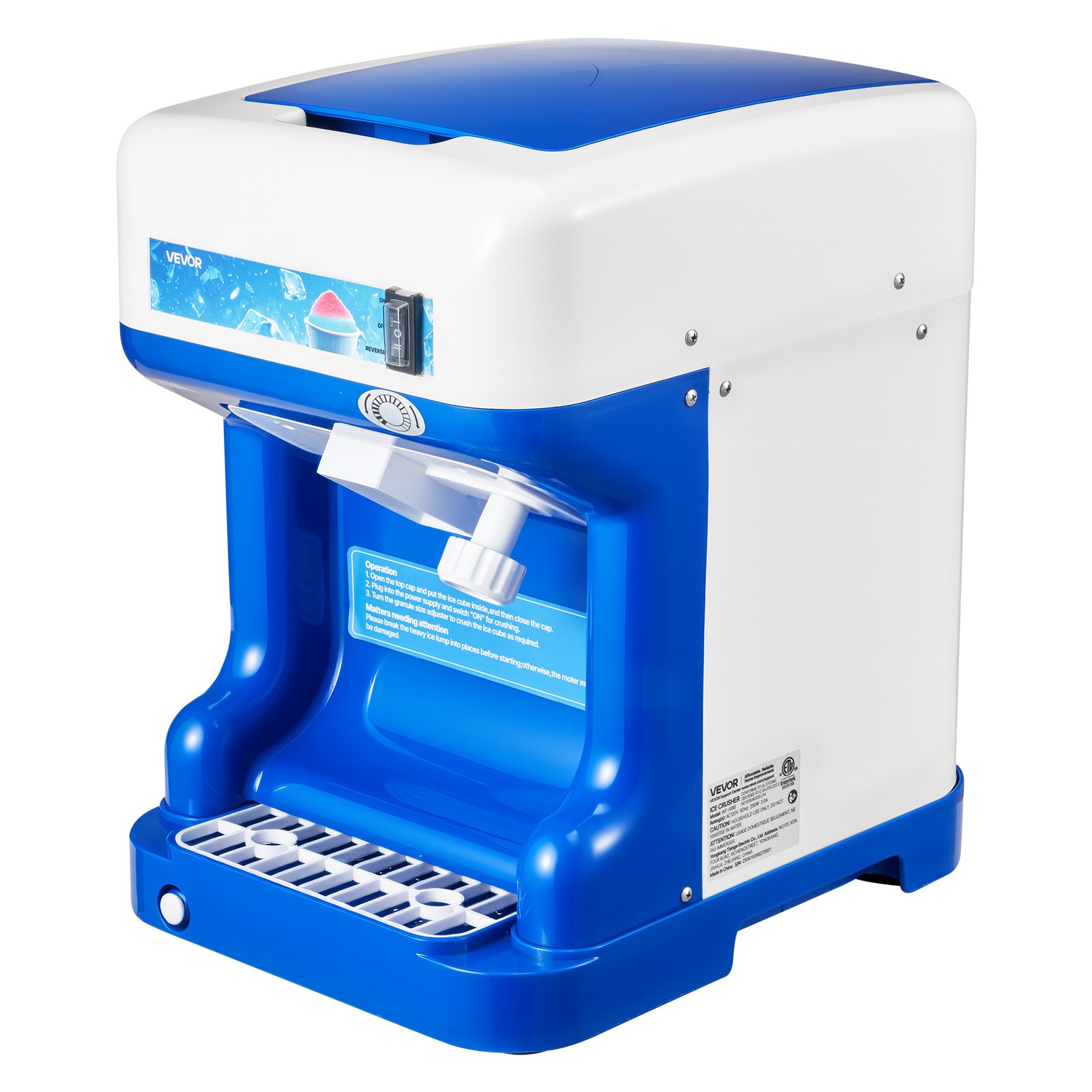 VEVOR Commercial Ice Shaver 286LBS/H Electric Snow Cone Maker Ice Crusher Blue