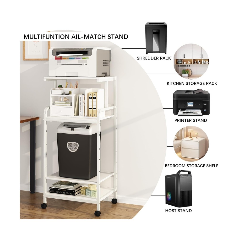 4-Tier Printer Stand with Storage Shelf, Mobile Printer Table for Home Office...