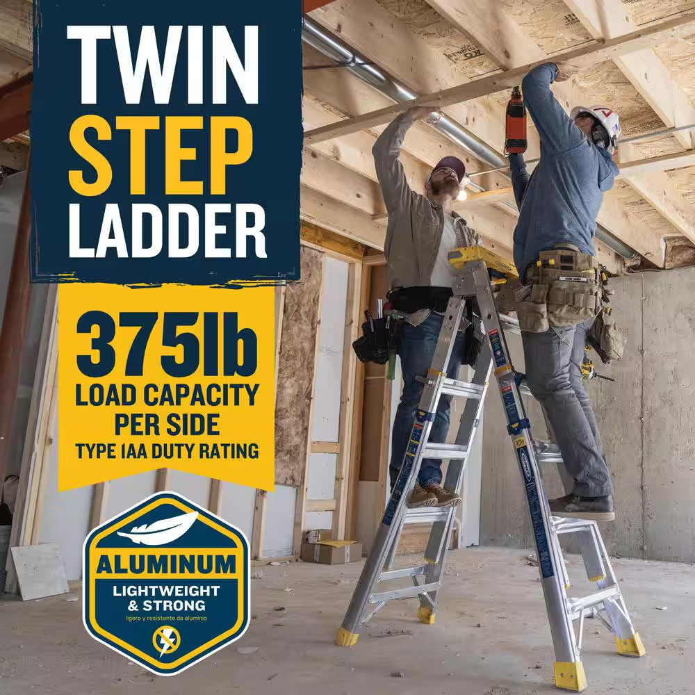 16 Ft. Reach Aluminum Adjustable Multi Position Ladder with 375 Lb. Load Capacit