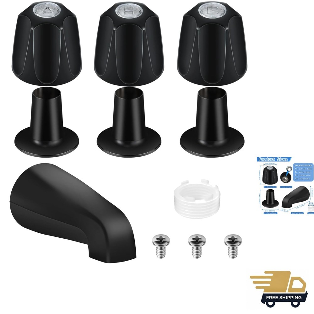 Durable Matte Black Bath Tub Spout & Shower Trim Kit, 3 Knobs Included