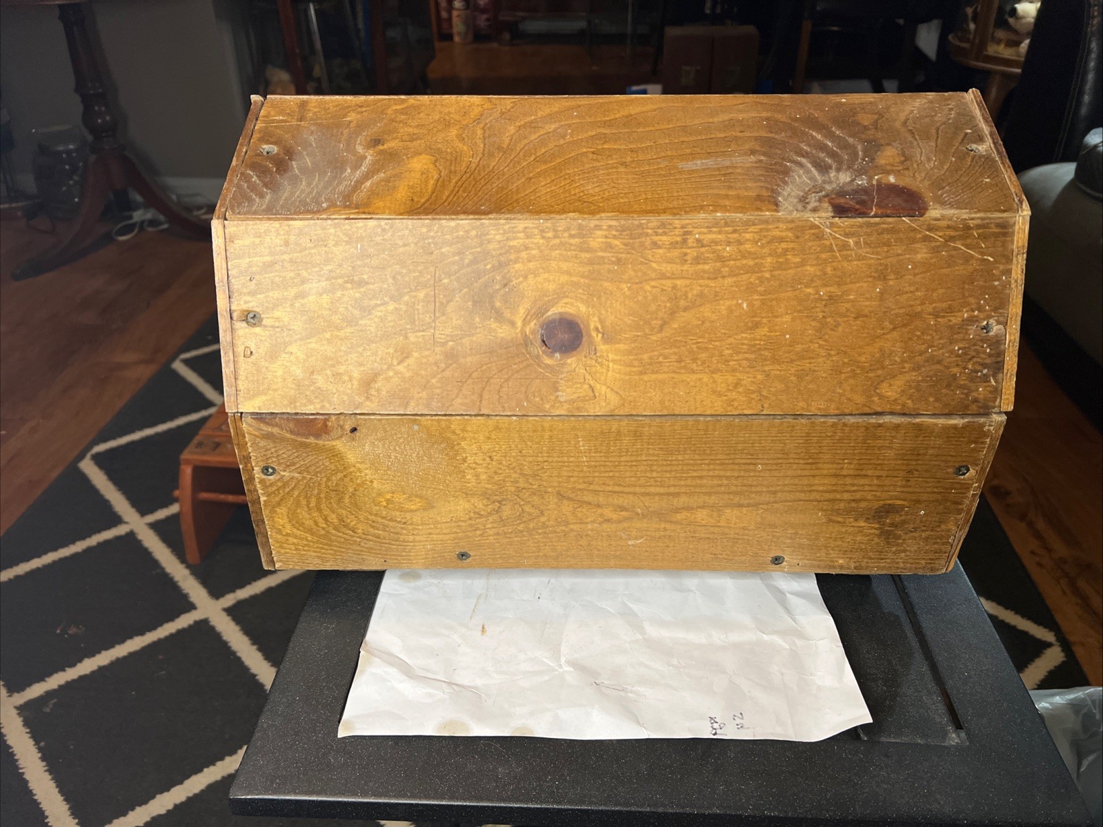 VINTAGE TOOLBOX HAND-MADE WOOD HEXAGON SHAPE LOCK BOX WITH DOUBLE LOCKS +HANDLES