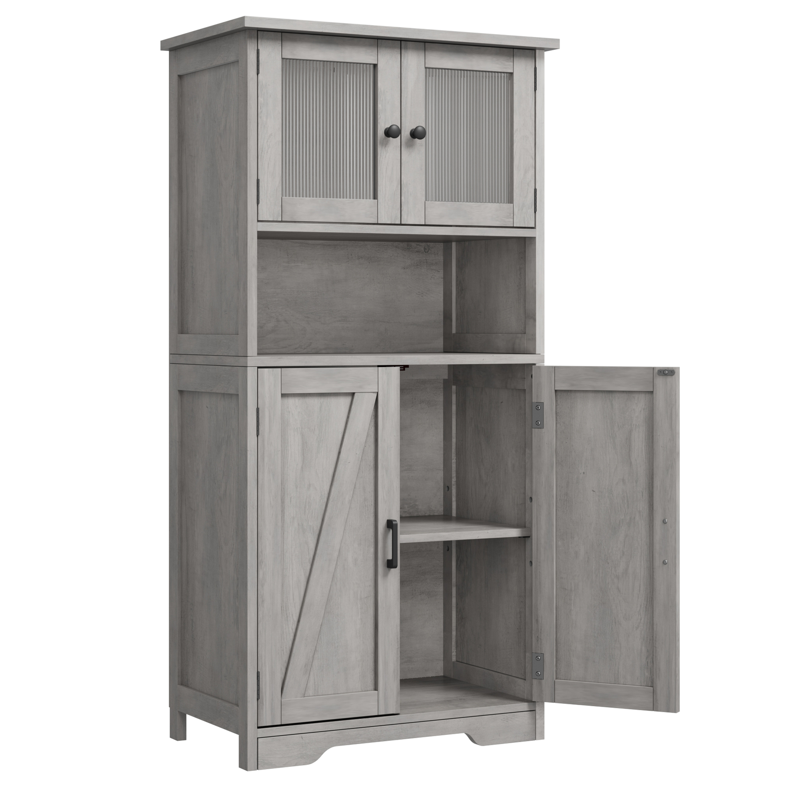 50.4" Kitchen Storage Cabinet Pantry Cupboard w/ 4 Doors & Adjustable Shelves