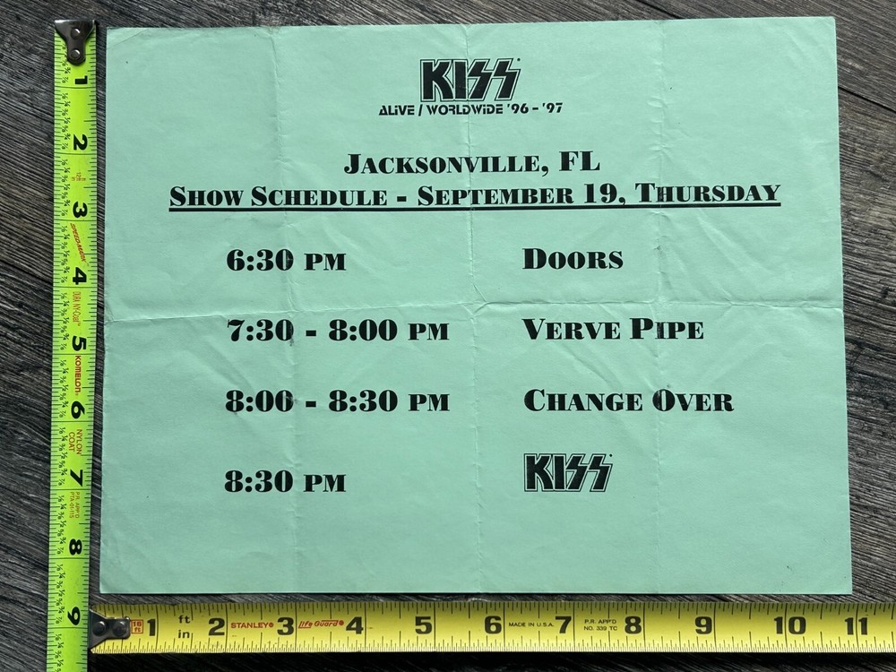 KISS Concert Backstage Sign Alive Reunion Tour Jacksonville Sept 19 Vintage Kiss