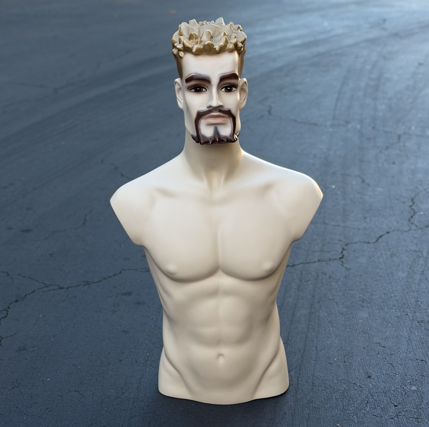 Lady Lulu Vintage Mannequin Torso Head Male Man Muscle Goatee Gold Spike Hair