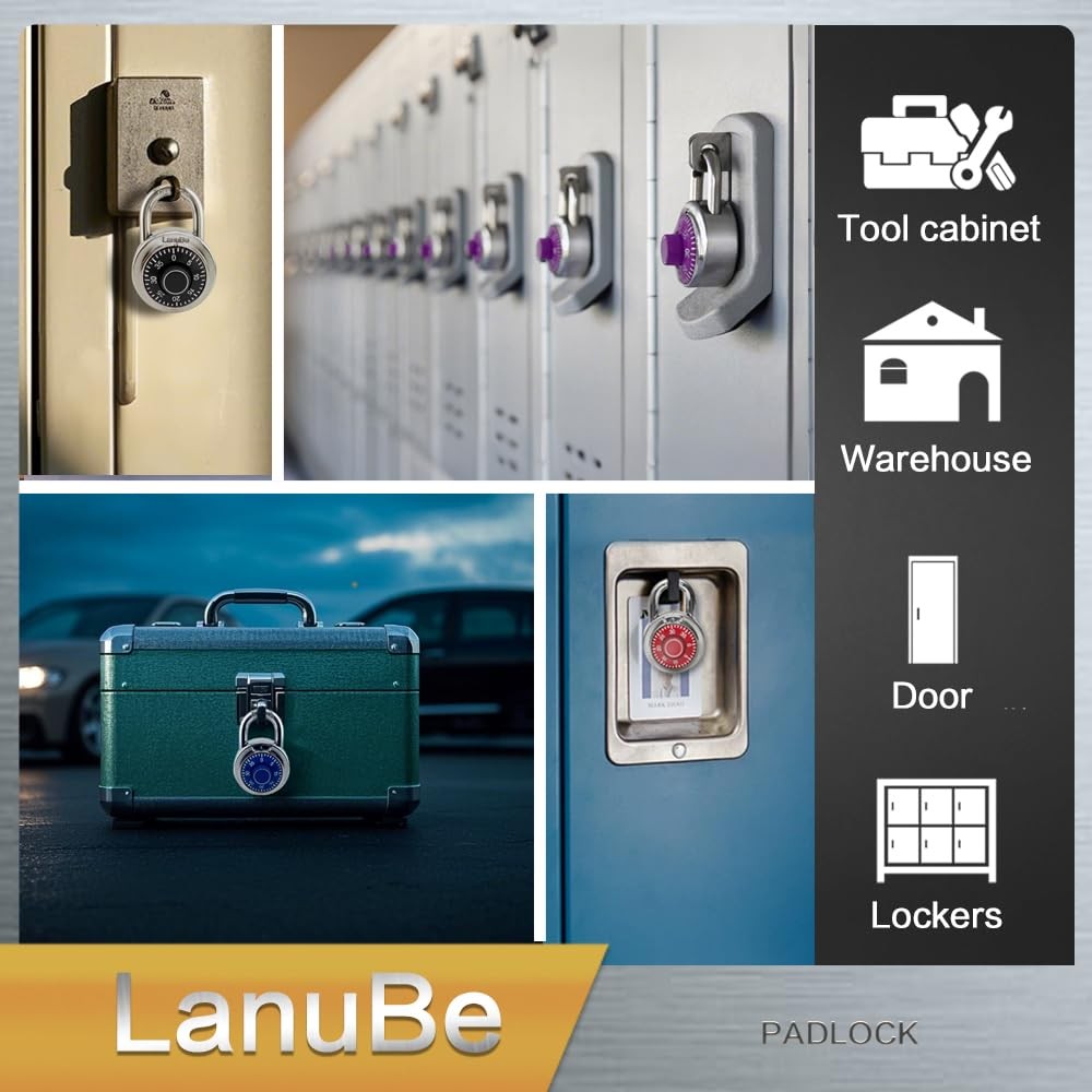 LanuBe 2" Standard Dial Combination Lock, Gym School Locker, 12-Pack