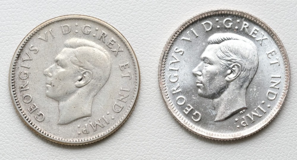 1947 Canada 25c Quarter With Dot & Maple Leaf 2 Coin Set