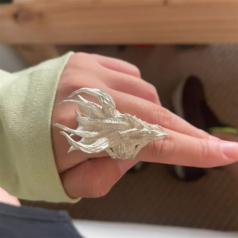 Dragon Ring Plain Silver Retro Handmade Index Finger Ring